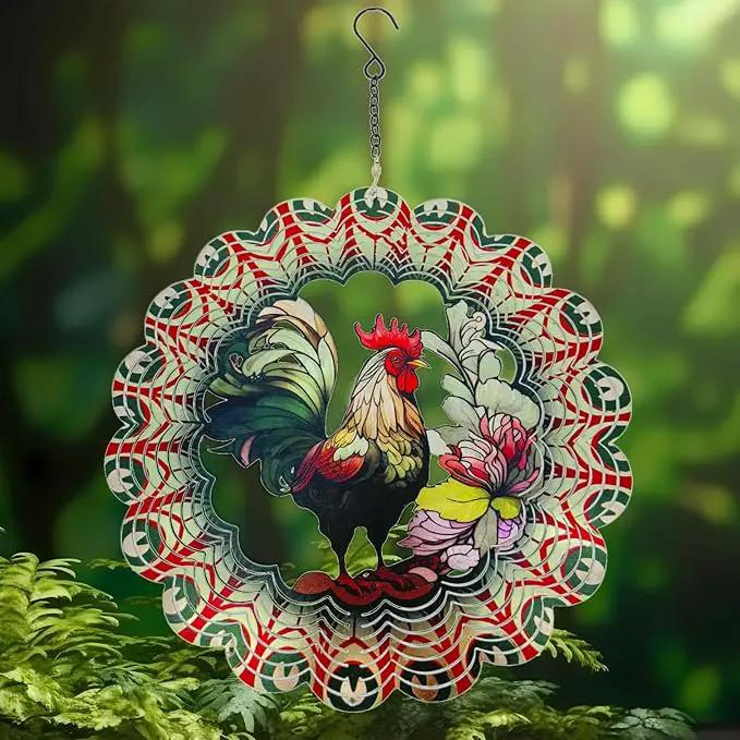 Rooster Metal Wind Spinners - Gifts for Women Mom Grandma Wife, 12 inch 3D Indoor Outdoor Garden Decoration Crafts Cock Wind Spinner, Unique Outdoor Ornament-Suitable As a Creative Gift by GreenHaven Gardens