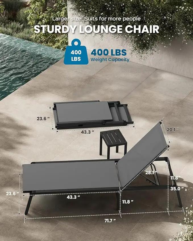Chaise Lounge Outdoor, Foldable Aluminum Pool Lounge Chairs with 5 Positions Recliner - Free Assembly - Patio Chaise Lounge Chair for Poolside, Beach, Yard (Darkgray) by GreenHaven Gardens