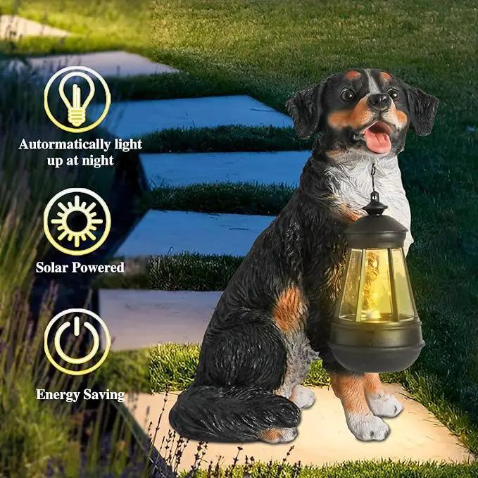 Afirst Dog Garden Statue - Outdoor Decor with Solar Lantern Lovely Bernese Mountain Dog Figurine Patio Lawn Yard Art Ornaments Housewarming Gift by GreenHaven Gardens
