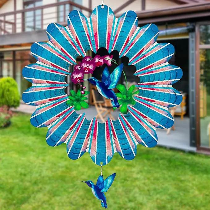 TUOKING Hummingbird Wind Spinners Outdoor Garden Decor 12 Inch 3D Hanging Wind Sculpture Stainless Steel Wind Spinner for Yard and Garden Decoration Worth Gift for Women by GreenHaven Gardens