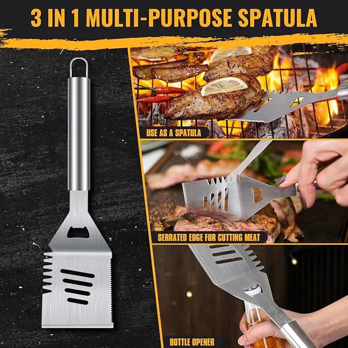 BBQ Grill Tools Set 16-inch Heavy Duty, 3 Pcs - Barbecue Utensils Kit for Camping, Kitchen, Outdoor Cooking,Suitable as a Gift for Men, Fathers, Friends by GreenHaven Gardens