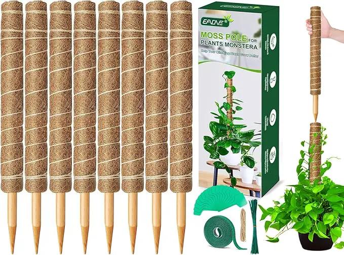 EAONE Moss Pole 168 Inch, 8 Pack 21" Monstera Plant Support for Climbing Potted Live Plants Indoor, Stackable Coco Coir Moss Sticks Monstera Stakes for Pothos Philodendron, with Garden Labels & Ties by GreenHaven Gardens
