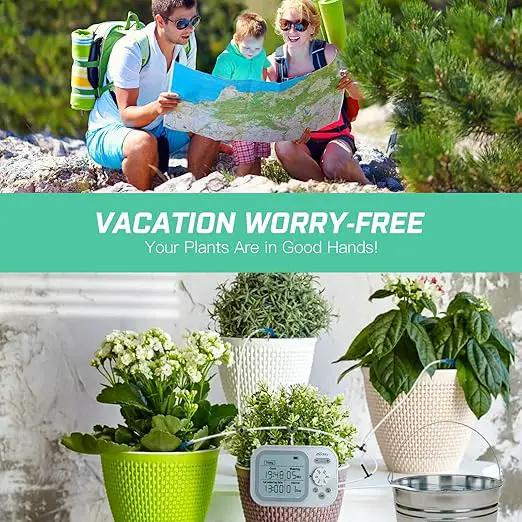 Automatic Plant Waterer Self Watering System Indoor for 15 Potted Plants Pack of 2, Auto Drip Irrigation Kit Programmable Water Timer w Smart Humidity Detection by GreenHaven Gardens