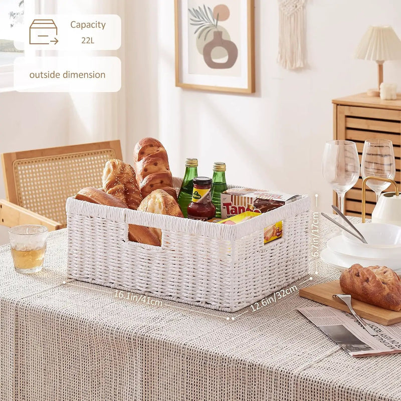 OIAHOMY Wicker Basket, Paper Shelf Basket with Built-in Handles, Rectangular Wicker Storage Bin for Pantry, Shelves, 1 Pack-White by GreenHaven Gardens