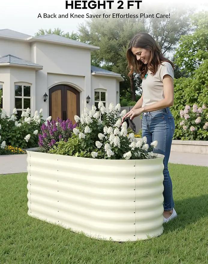 4x2x2 ft Raised Garden Bed,Galvanized Raised Planter Boxes Outdoor with Easy Assembly, Large Garden Bed for Vegetables, Fruits, Flower,Raised Garden Bed,Beige by GreenHaven Gardens