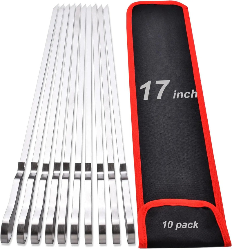 17 Inch Long Stainless Steel Skewers for Kabobs,HONSHEN Flat Shish Kabob Barbecue Skewers with Storage Bag - Metal BBQ Skewers for Grilling Meat, Chicken, Shrimp, Vegetables - 10 Pack by GreenHaven Gardens