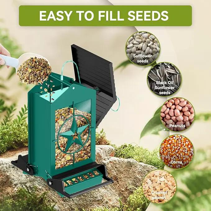 Squirrel Proof Bird Feeder for Outdoors Hanging, Metal Wild Bird Seed Feeder with Bilateral Weight-Activated Perches, 5LB Large Capacity Wild Bird Feeders for Outside Finch, Cardinal, Blue Jay by GreenHaven Gardens