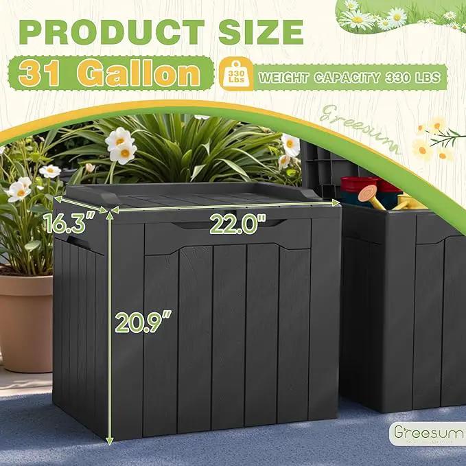 Greesum 31 Gallon Deck Box for Outside, All Weather Outdoor Storage Boxes for Patio Furniture Set, Package Delivery Box,Garden Tools, Gray(Set of 2) by GreenHaven Gardens