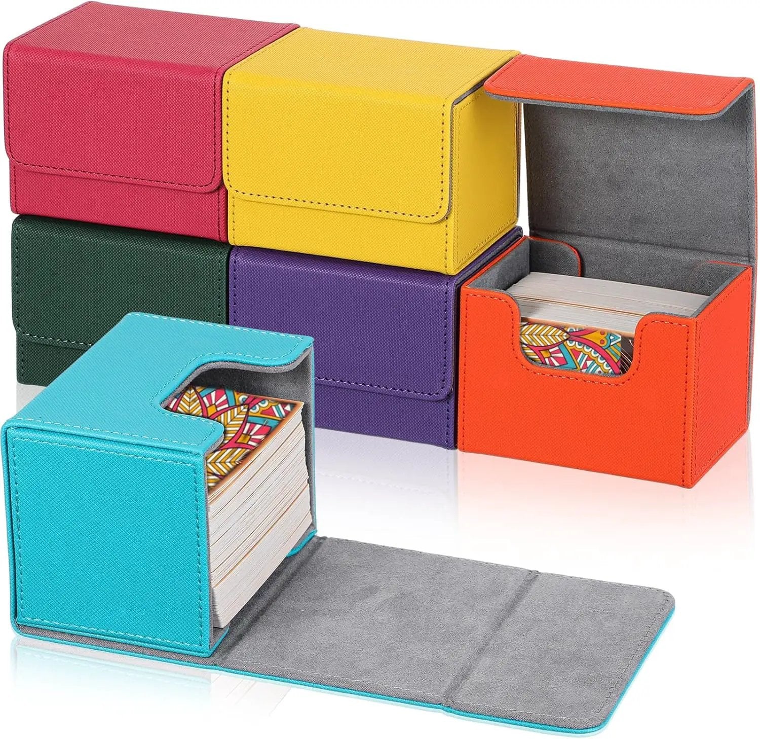 Yookeer 6 Pack Leather Deck Cases 100+ Card Deck Game Box Magnetic Playing Card Storage Box for 100 Plus Cards Compatible with Tcg(Pink,Orange,Blue,Yellow,Green,Purple,Horizontal) by GreenHaven Gardens