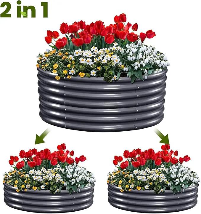 KING BIRD Raised Garden Bed Galvanized Round Planter Box Outdoor for Gardening, Plants, Vegetables, Flowers, Dark Grey, 47x47x12 in 2 Packs by GreenHaven Gardens
