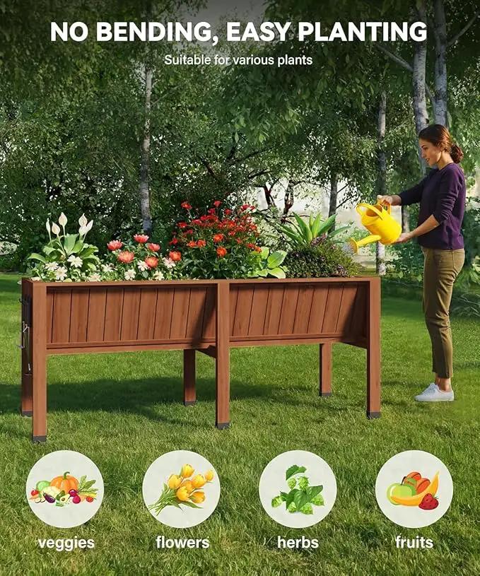 72x26x31 Inch Raised Garden Bed with Legs, 13.7In Depth Wooden Planter Box for Outdoor Growing Vegetables and Herbs, Elevated Garden Bed with Hooks for Backyard, Patio, Balcony by GreenHaven Gardens