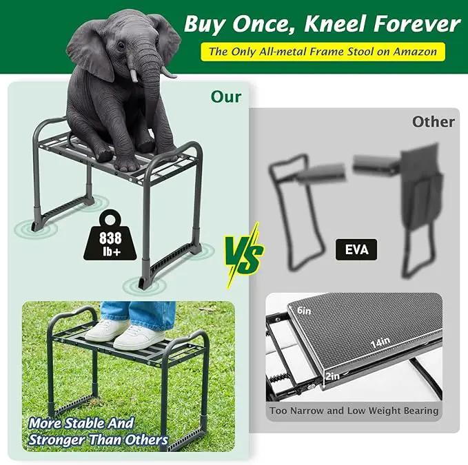 ikkle 838LB+ Capacity Garden Kneeler and Seat - Ultra Heavy Duty Stool Bench with Thick Soft Pad, Gift for Gardeners by GreenHaven Gardens