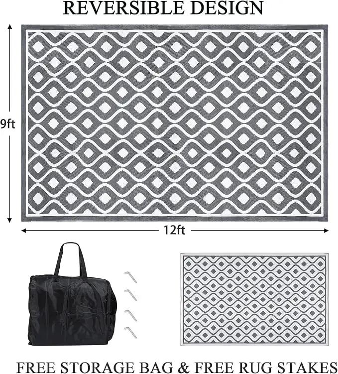Pauwer Reversible Outdoor Rug, 9'x12', Waterproof, Polypropylene, Moroccan Grey, Area Rug for Patio, RV, Camping, Picnic, Backyard, Deck, Balcony, Porch by GreenHaven Gardens