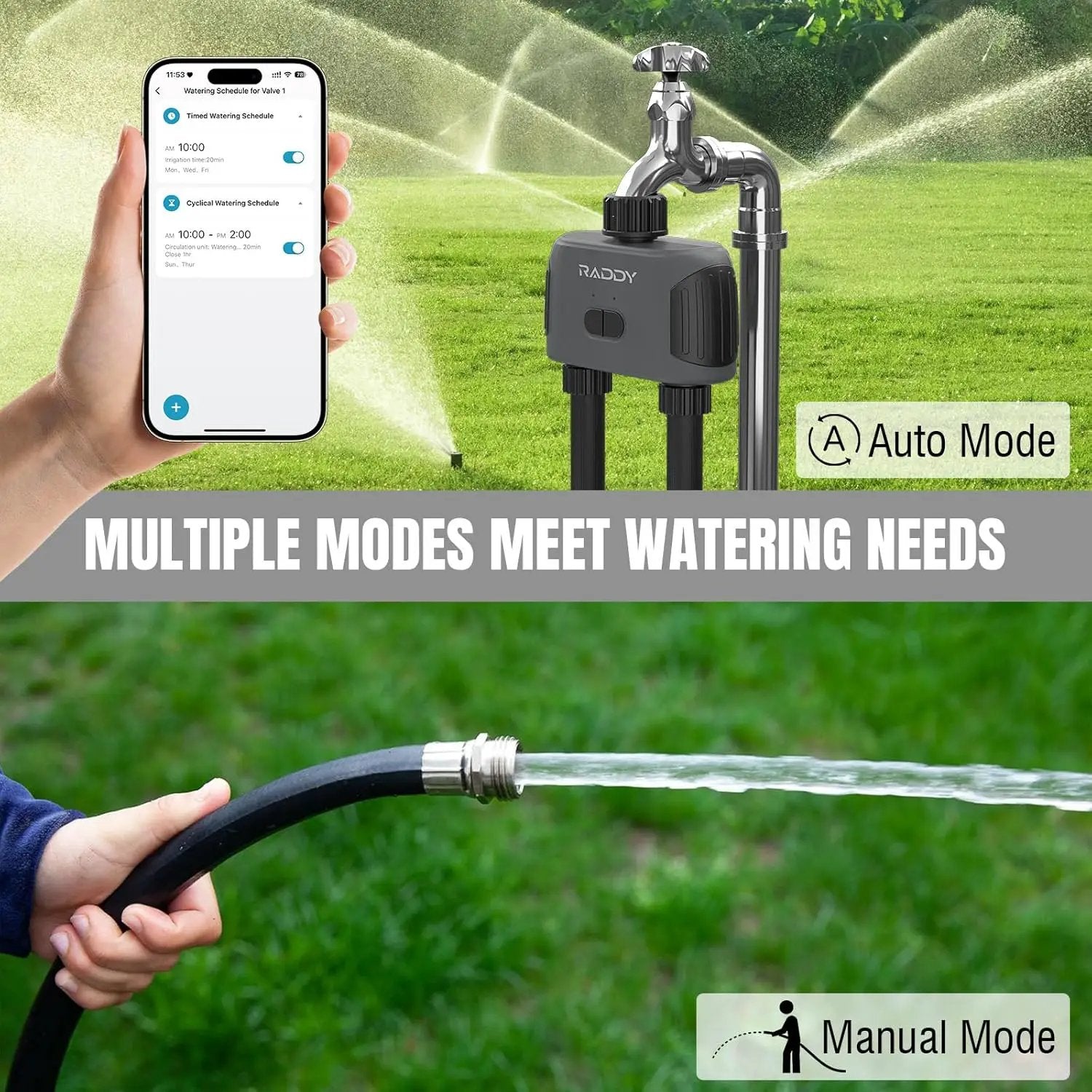 Raddy WS-3 WiFi Water Timer,2 Zones Sprinkler Timer for Garden Hose, Automatic Irrigation System with WiFi Hub, APP Control, Work with AWiFi Hub, Rain Delay for Lawns and Yard,2 Outlets by GreenHaven Gardens
