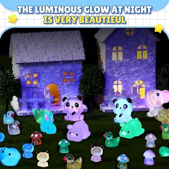 Luminous Mini Resin Animals - 130 Pcs Tiny Animals Mini Ducks Tortoise Rabbit Panda Mushroom Fruits Seashells Set Figurines Glow in The Dark Garden Miniatures Fairy Garden Accessories by GreenHaven Gardens