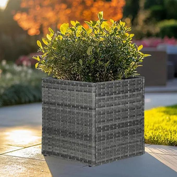 LEWIS&WAYNE Large Square Planter Box Handmade Wicker Tall Planters for Outdoor Plants with Removable Liners Modern Planter for Indoor Outdoor Garden Patio Front Porch - Gray, 17''x17''x18'' by GreenHaven Gardens