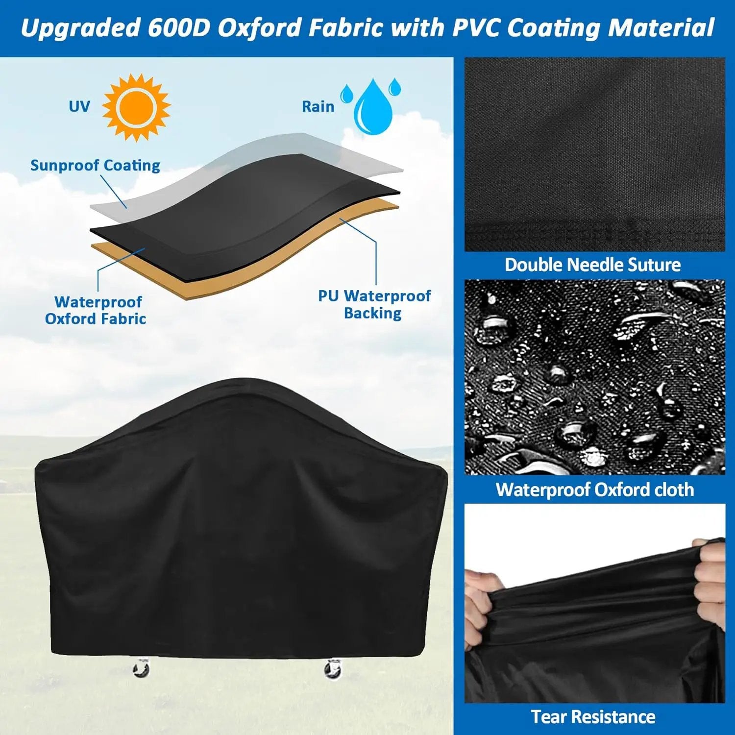 Grill Cover for Members Mark 4-Burner Outdoor Flat Top Gas Griddle, Member's Mark 36 Inch Griddle Cover, 600D Heavy Duty Waterproof UV Resistance Outdoor Cover by GreenHaven Gardens