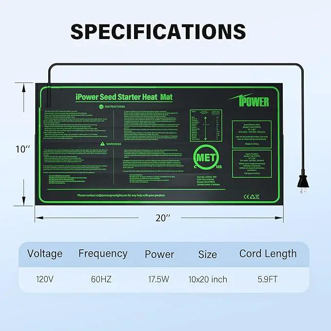 iPower GLHTMTSX2-A 2-Pack 10" x 20.5" Durable Waterproof Seedling Heat Mat Warm Hydroponic Plant Germination Starting Pad, Green by GreenHaven Gardens