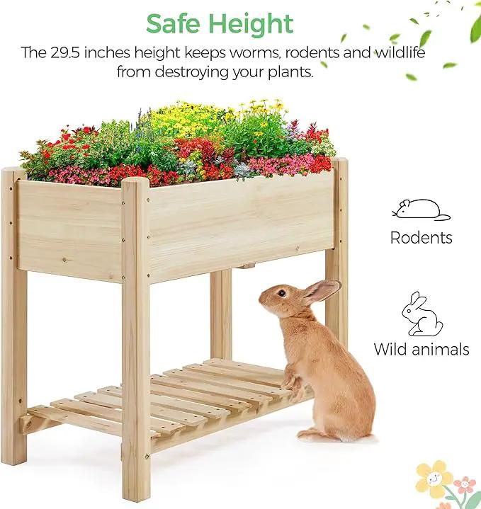 Yaheetech 34x18x30in Raised Garden Bed, Planter Box with Legs & Storage Shelf, Wooden Elevated Vegetable Growing Bed for Backyard, Patio, Balcony by GreenHaven Gardens