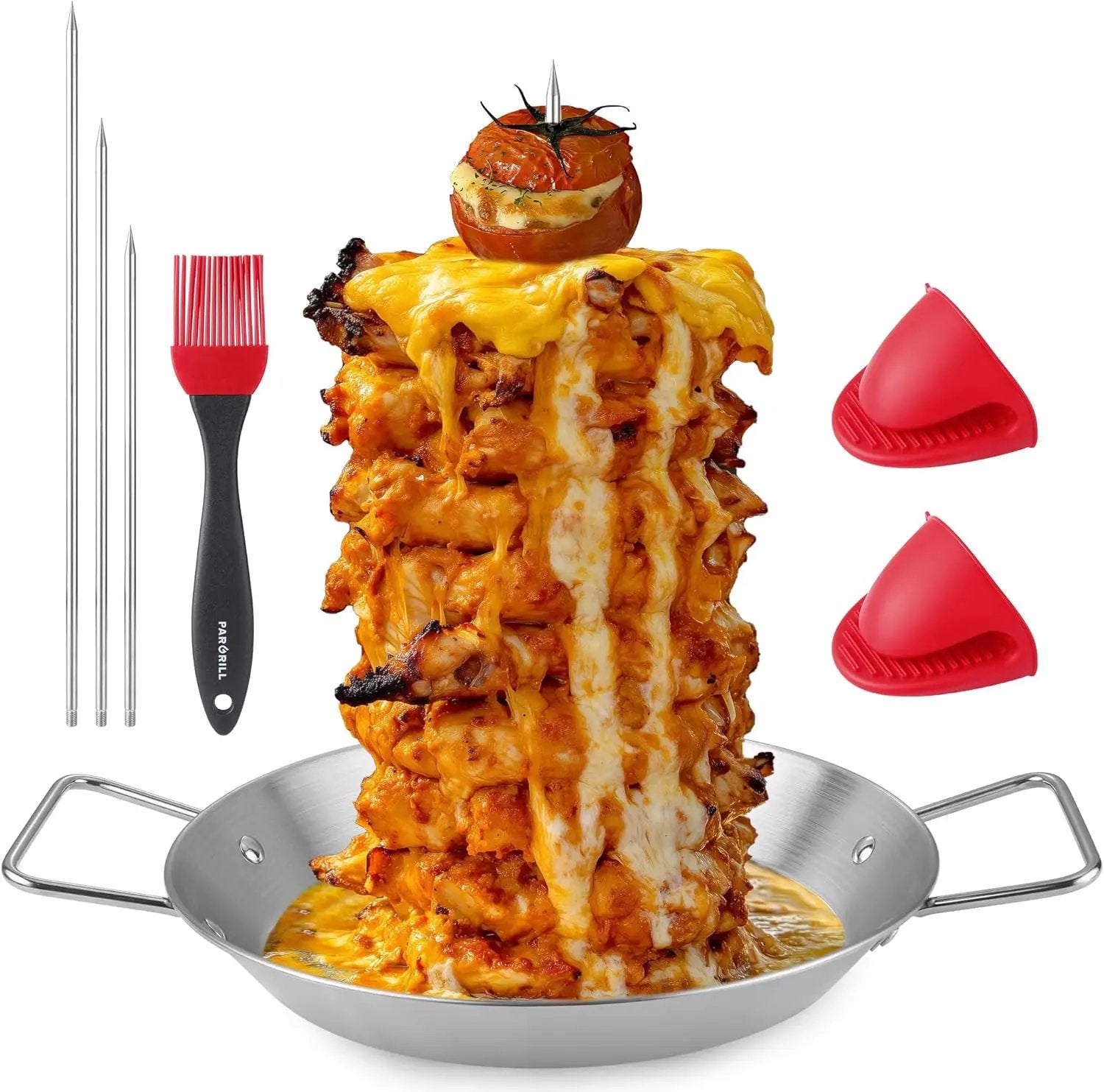 Al Pastor Skewer for Grill Stainless Steel Shawarma Skewer Stand with 3 Spikes (8"/10"/12"),Brush & Anti-scalding Fittings for BBQ Grill Oven by GreenHaven Gardens