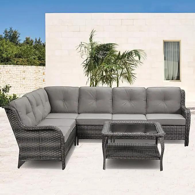Patio Tables Outdoor Coffee Table - Wicker Rattan Coffee Tables with 2-Tier Storage Shelf Glass Top for Proch Deck Balcony Garden Squre Mixed Grey by GreenHaven Gardens