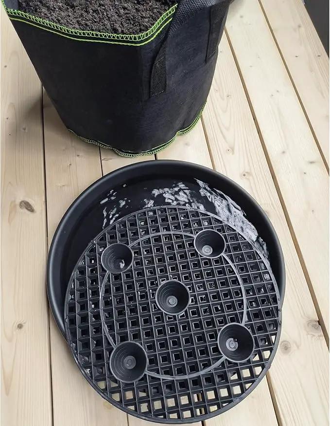 Plastic Plant Saucer Stand,4-Pack 14 inch, Elevated Plant Saucer Self-Watering Fabric Pot Base, Use Nonwoven Grow Bags, Plant Saucers Flower Pot Tray for Indoor-Outdoo and Grow Tents Greenhouses by GreenHaven Gardens