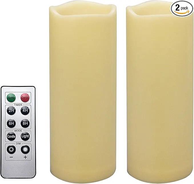 iZAN 2 PCS Outdoor Flameless LED Pillar Candle with Remote & Timer - Long Lasting Waterproof Flickering Battery Operated Electric Candle for Christmas Lantern Party Wedding Decoration 3"x8" by GreenHaven Gardens