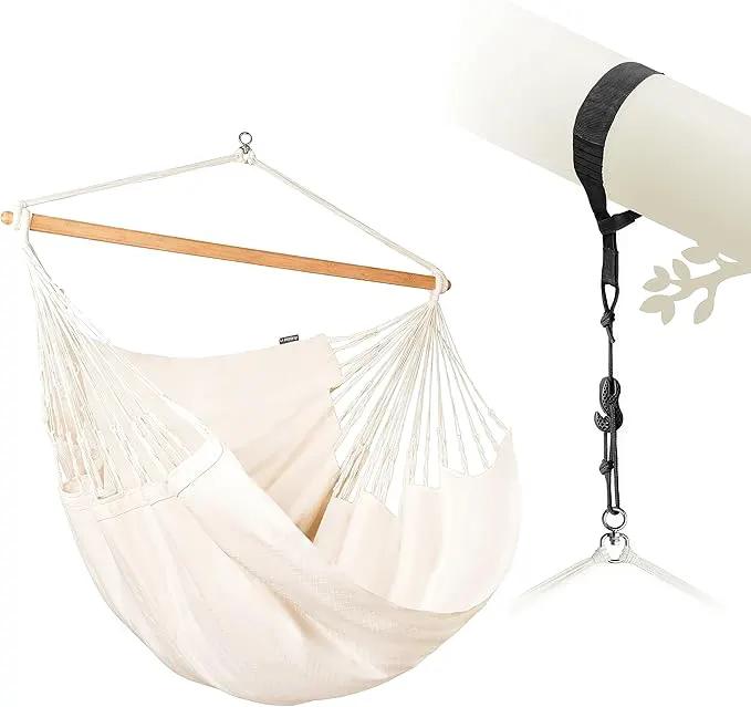 LA SIESTA® XL King Habana Cotton Hammock Chair Swing & Tree Mount Kit - Hammock Swing Chair w/Suspension Kit for Trees Beams & Posts - Indoor Outdoor Hanging Chair for Bedroom Patio - Latte by GreenHaven Gardens