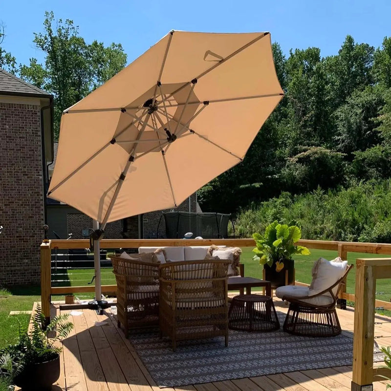 PURPLE LEAF 11 Feet Patio Umbrella Outdoor Round Umbrella Large Cantilever Umbrella Windproof Offset Heavy Duty Sun for Garden Deck Pool Patio, Beige by GreenHaven Gardens
