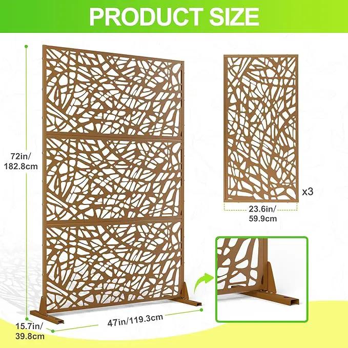 Outdoor Privacy Screen,72" H×47" W Metal Privacy Screen, Freestanding Privacy Fence Panels for Patio by GreenHaven Gardens