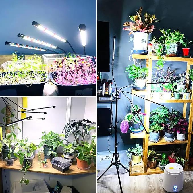Wolezek Grow lights for Indoor Plants, 4-Head Full Spectrum LED Grow Light with Adjustable Tripod Stand 15-61 inches for Seed Starting, 3500K 6500K 660nm White Red Floor Plant Lamp with 6/12/16H Timer by GreenHaven Gardens