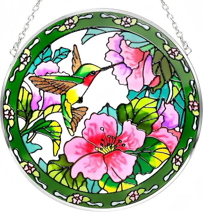 Godferyxin Stained Glass Suncatcher Handmade Glass Hummingbird Suncatcher 8" Stained Glass Hanging Decoration for Window or Wall for Mom,Grandma,Teacher,Friend by GreenHaven Gardens