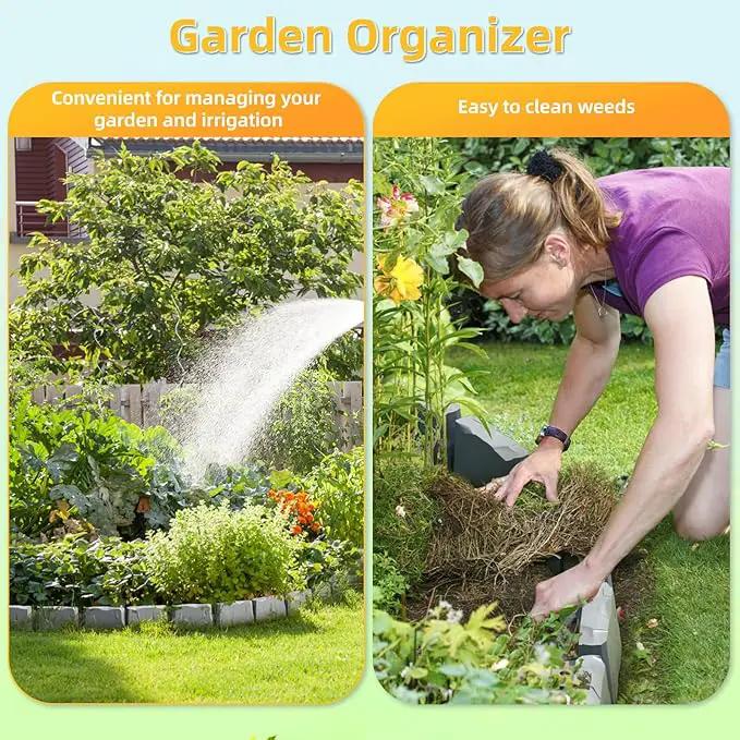 16Pcs Landscape Edging(24 Foot) with 48 Pieces 8-inch Spikes | 3 Inch Tall Faux Stone Edging for Landscaping | Faux Stone Edging Bricks for Flower Bed,Lawn,Yard,Weed Barrier(Dark Grey) by GreenHaven Gardens