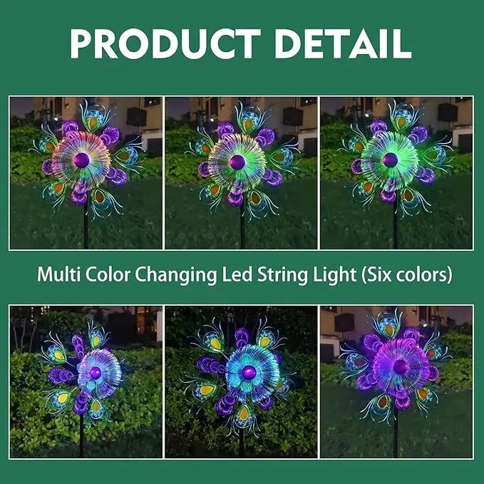 Solar Peacock Wind Spinners for Yard and Garden, 40 Inch Solar Windmill Garden Whirligig Kinetic Spinners Decor for Lawn,Patio&Yard, Metal Whirligigs Green Wind Spinners Outdoor by GreenHaven Gardens