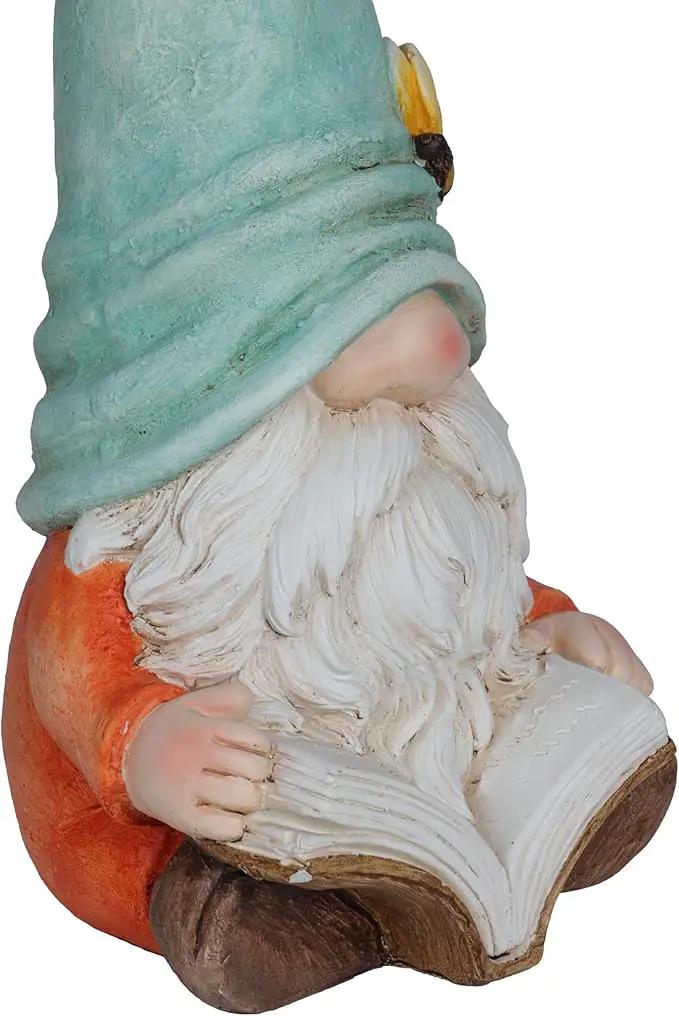 Alpine Corporation MCC844 Indoor/Outdoor Gnome Reading a Book Garden Statue, Charming Gnome Statue with Hat, 20" H, Turquoise by GreenHaven Gardens