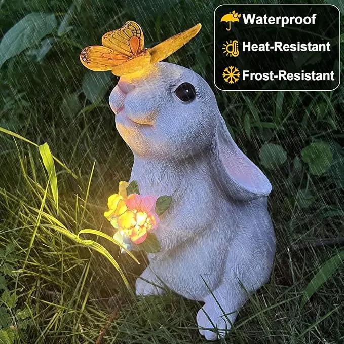 YODY Solar Garden Statues Outdoor Decor- Yard Decorations for Patio, Balcony, Backyard, Lawn Ornaments - Rabbit Figurines with LED Light- Unique Birthday House Warming Gifts for Women, Mom, Grandma by GreenHaven Gardens