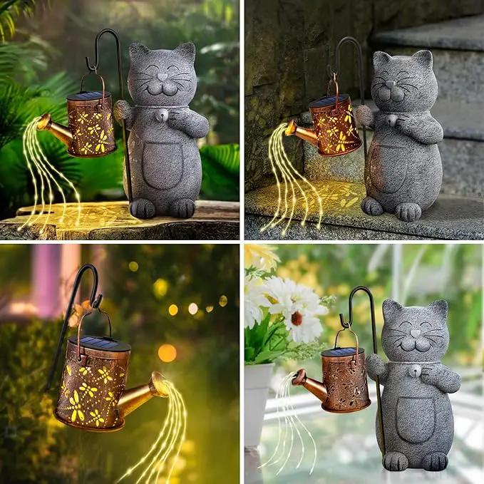 Mothers Day Mom Gifts for Mom, Solar Garden Outdoor Statues Cat with Kettle Light, Birthday Mom Gifts for Her Women Grandma, Cat Lovers Gifts for Women, Gardening Gifts House Warming Gifts New Home by GreenHaven Gardens