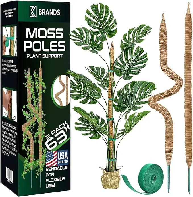 2 Pack 63'' Bendable Moss Pole Monstera Plant Support for Climbing Indoor Plants - Stakes for Potted Climbers - Tall Sticks Indoor Trellis for Houseplants - Accessories for Monstera Pot by GreenHaven Gardens