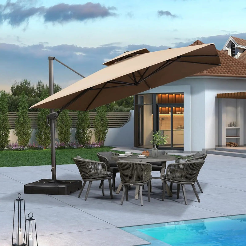 PURPLE LEAF 11ft Patio Umbrella with Base Included Large Offset Umbrella Hanging Double Top Square Cantilever Outdoor Umbrella for Garden Deck Backyard Pool Taupe by GreenHaven Gardens