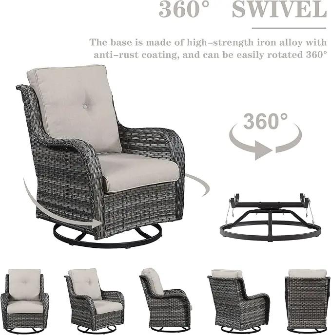 Outdoor Swivel Rcoker Patio Chairs - Outdoor Swivel Patio Chairs Set of 2 Wicker Chair Patio Furniture Sets with Covered Cushion for Porch Deck Balcony Garden, Beige by GreenHaven Gardens