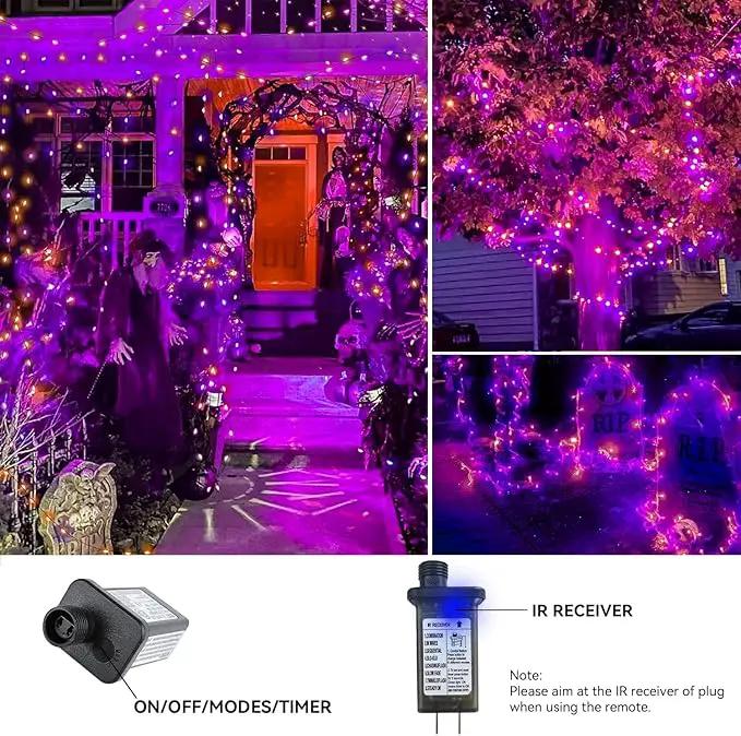 Purple and Orange Halloween Lights, 800LED 330FT String Lights 8 Modes Timer Plug in Waterproof Indoor Outdoor Christmas for Garden Party Decoration, JT-EL/FC300V0200 by GreenHaven Gardens