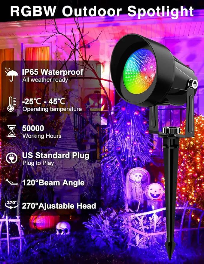 Spot Lights Outdoor, Smart RGBW LED Color Changing Landscape Lights with APP and Remote Control, Music Mode, DIY Scenes, Timing, IP65 Waterproof Spotlights Plug in for Yard Garden, 2 Pack by GreenHaven Gardens
