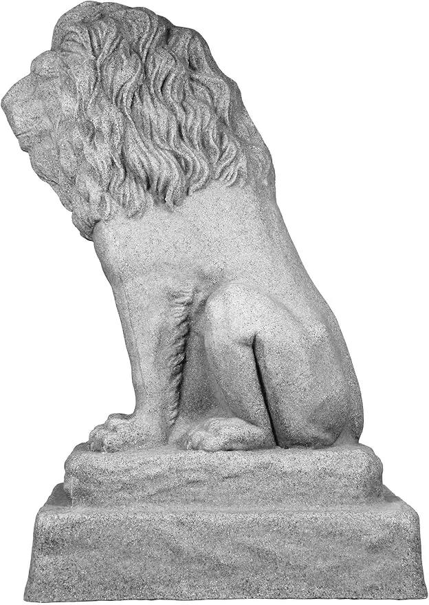 EMSCO Group Guardian Lion Statue – Natural Granite Appearance – Made of Resin – Lightweight – 28” Height by GreenHaven Gardens