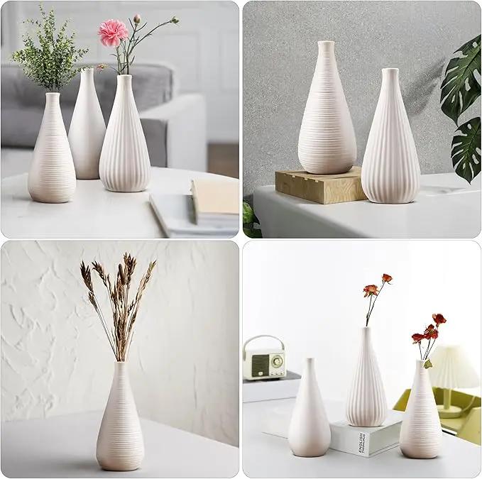 White Vases Home Decor Modern Ceramic Decorative Vases for Home Decor, Flower Vases & Centerpiece, Minimalist Design Set of 3 by GreenHaven Gardens