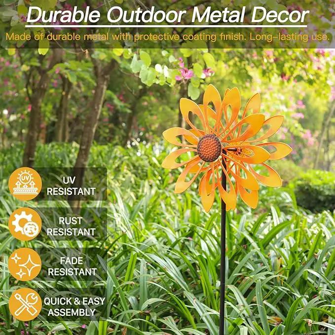Birthday Gifts for Women Floral Yard Garden Wind Spinners - Large Outdoor Metal Wind Spinners with Vane, Lawn Yard Art Garden Decor (Sunflower) by GreenHaven Gardens