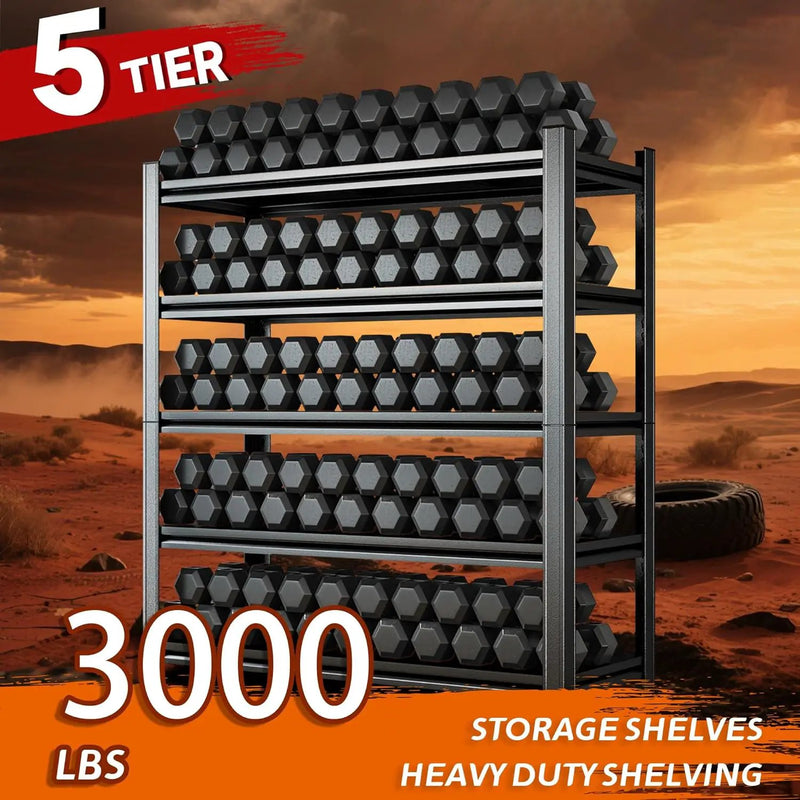 Heavy Duty 5-Tier Shelving Unit 3000LBS Capacity - Adjustable Steel Garage Shelves for Warehouse, Basement Storage(77'H x 39.4''W x 17.7''D) by GreenHaven Gardens