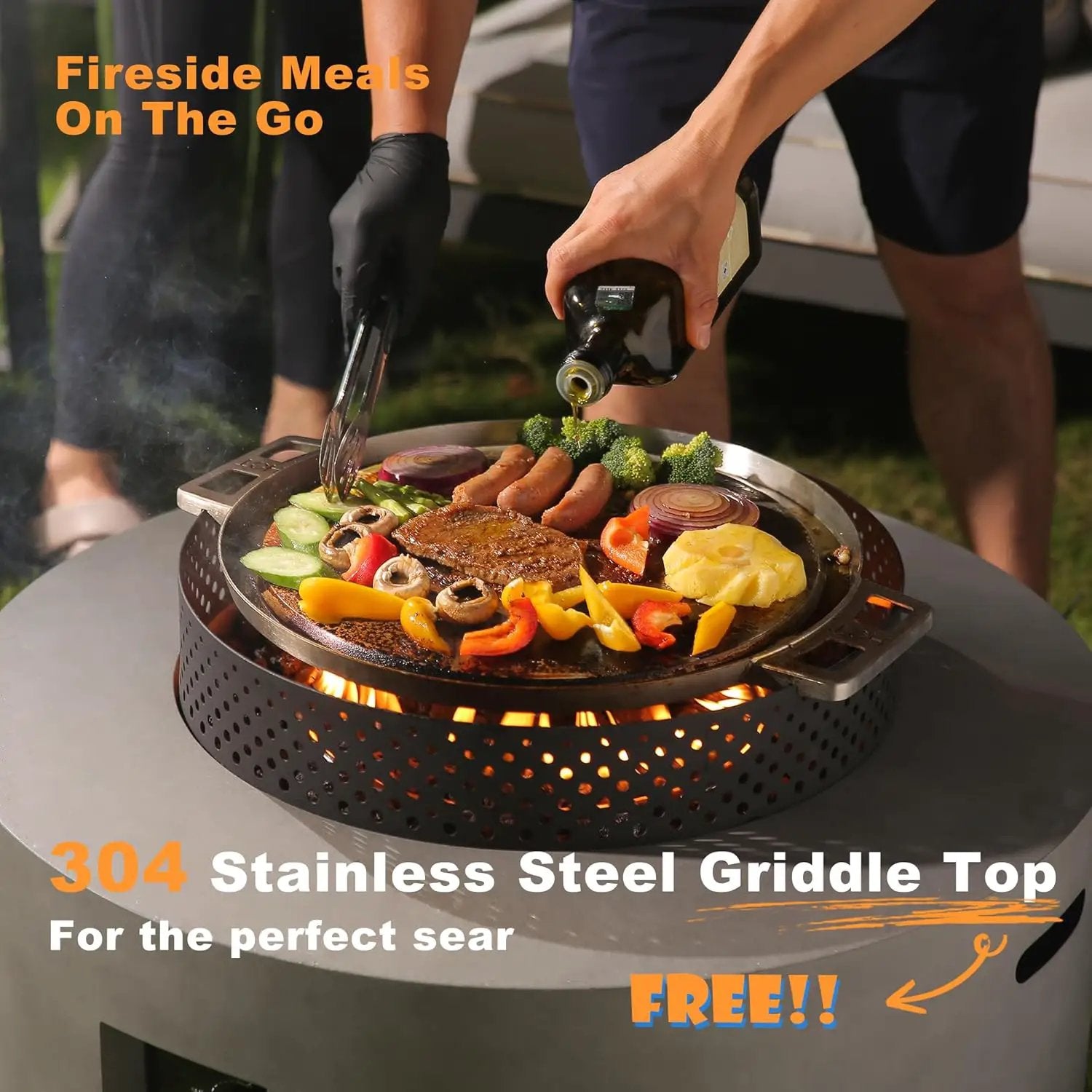 32 Inch Fire Pit Table, 3-Piece Outdoor Propane Fire Pit Table 65,000 BTU Round Gas Firepit, Wind Guard, 16 inches Tank Side Table and Baking Sheet for Garden, Patio, Grey by GreenHaven Gardens