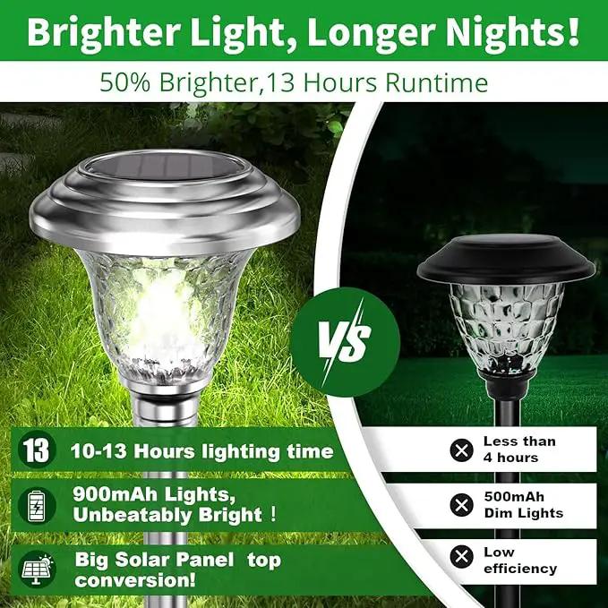 Beau Jardin 4 Pack Solar Pathway Lights Outdoor Stainless Steel Lights Solar Powered Waterproof Glass High Lumen Garden Landscape Path Yard Walkway Driveway Outside Color Changing Cool White Silver by GreenHaven Gardens