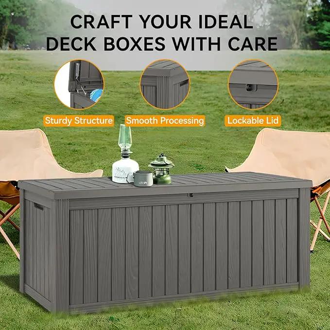 NUNU LAB 150 Gallon Outdoor Storage Box,Resin Large Sturdy Deck Box, Backyard Outside Storage Box Waterproof with Double Wall Panels,Package Delivery,Garden Outdoor Hose Bin by GreenHaven Gardens