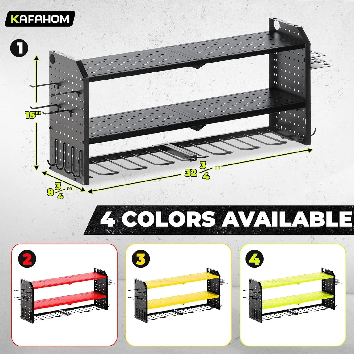 KAFAHOM Power Tool Organizer，Large 8 Drill Holder Wall Mount with 2 Side Pegboards,Metal Tool Shelf with 12 Hooks，Storage Rack for Garage Organization，Utility Cordless Drill Holder - Black by GreenHaven Gardens